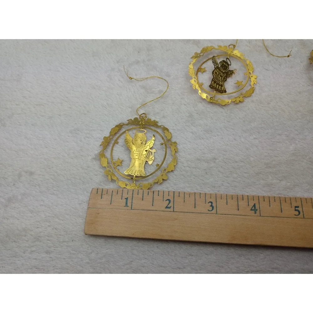 VTG Solid Brass Classic Collection Angel Ornaments Set of 3 Christmas Gold Boxed